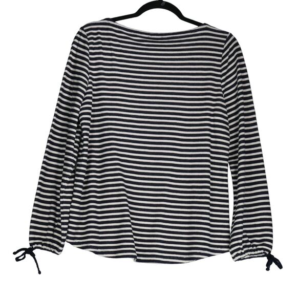 Talbots Knit Top Womens Large Blue White Stripe Nautical Tie Long Sleeves - Picture 6 of 10
